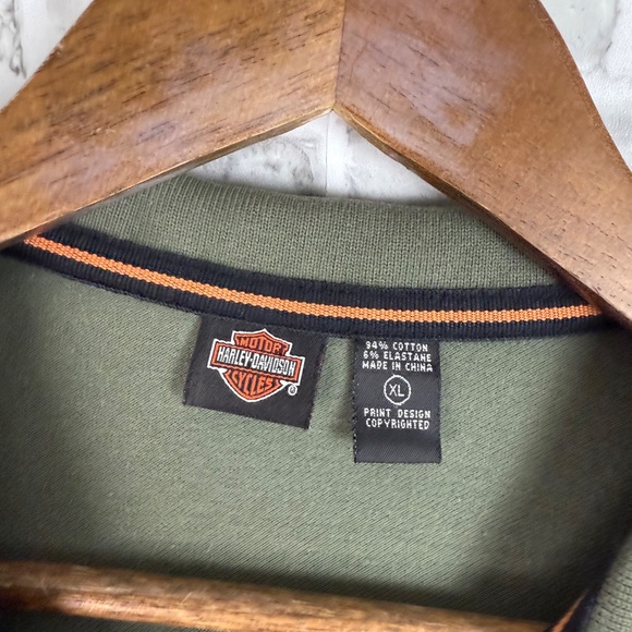 Harley Davidson Military Green Embroidered Logo Collared Polo Shirt Men XL STAIN - Picture 4 of 7